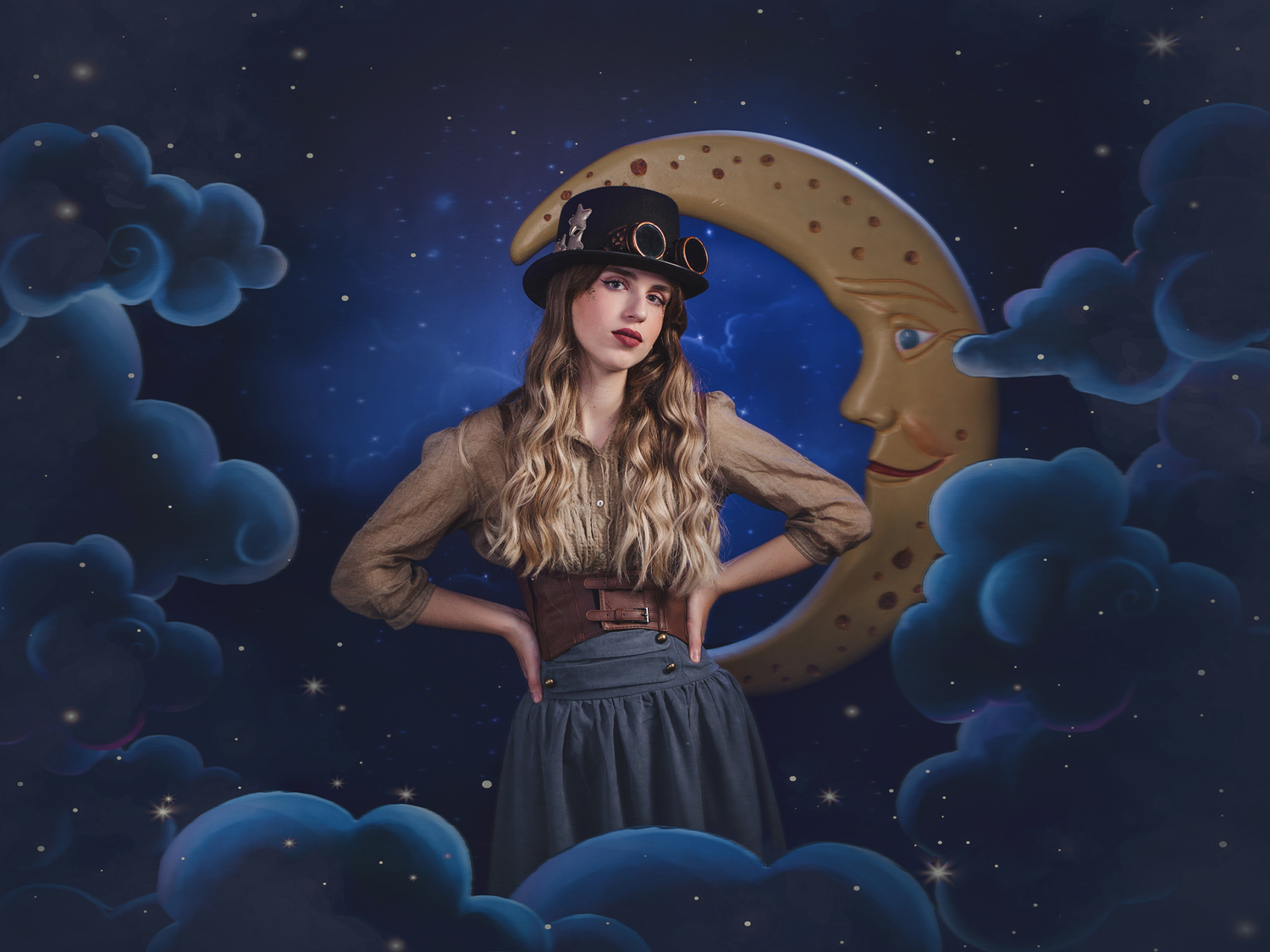Chica con sombrero y luna - Sesión de cuentos