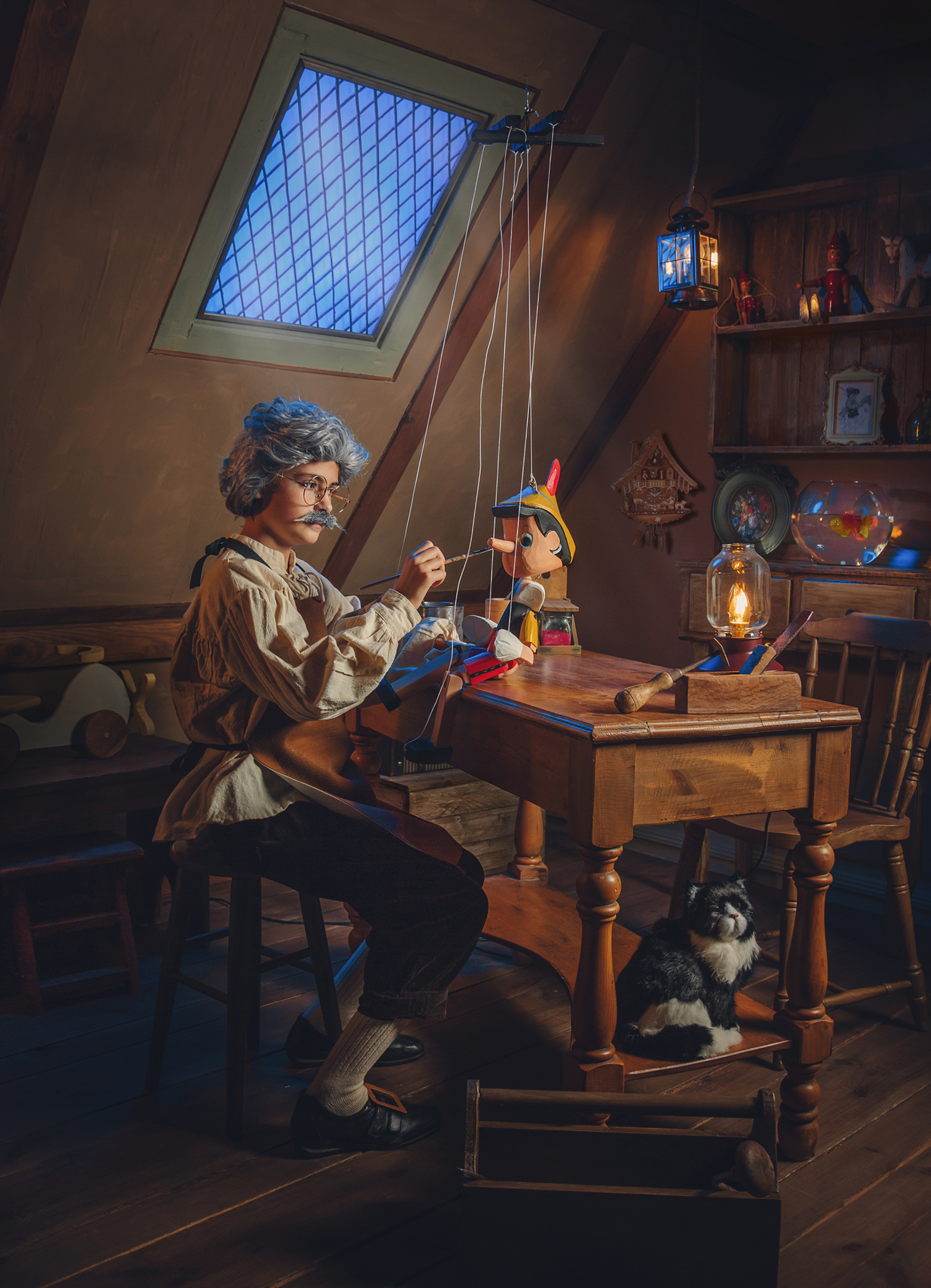 Geppetto y Pinocho en el taller - Estudio Felipe