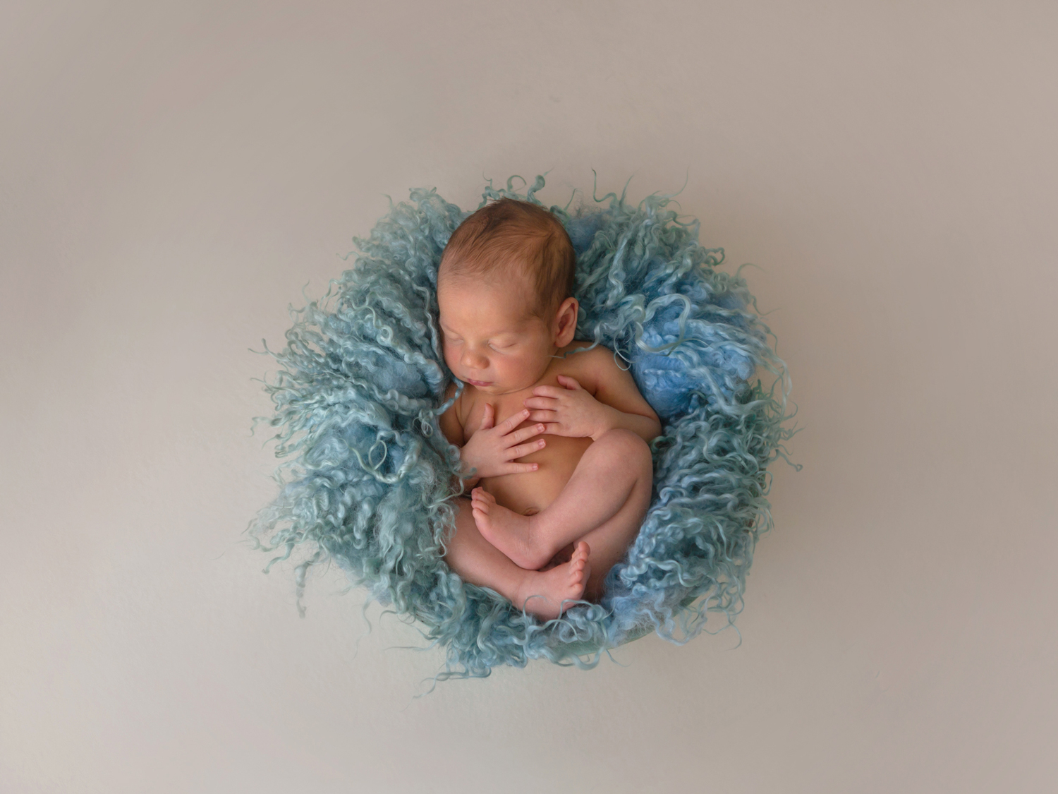 Bebé en nido azul - Estudio Felipe Cartagena